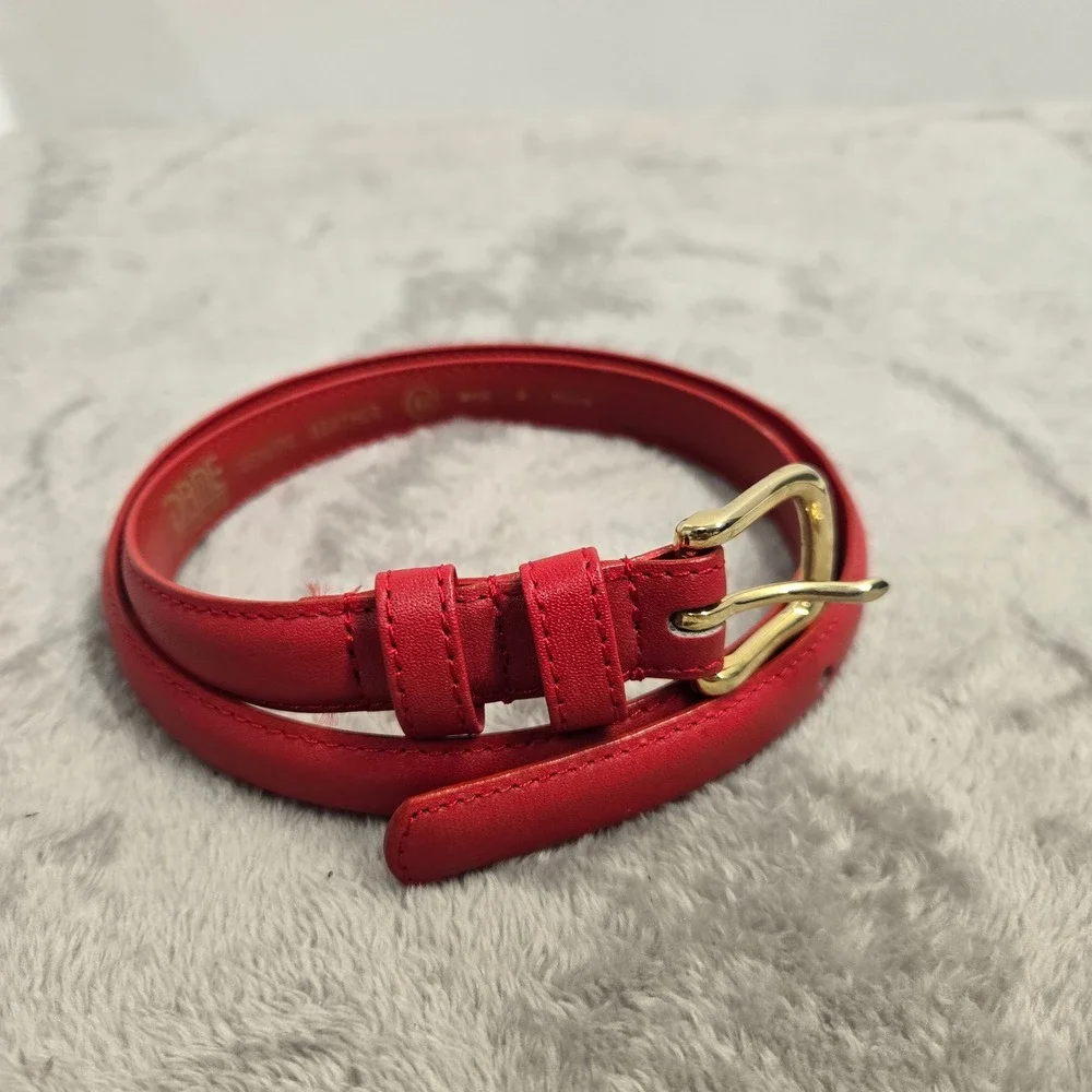 Dame Belt & Bag Red Genuine Leather Skinny Belt Gold Buckle Medium 0826 I